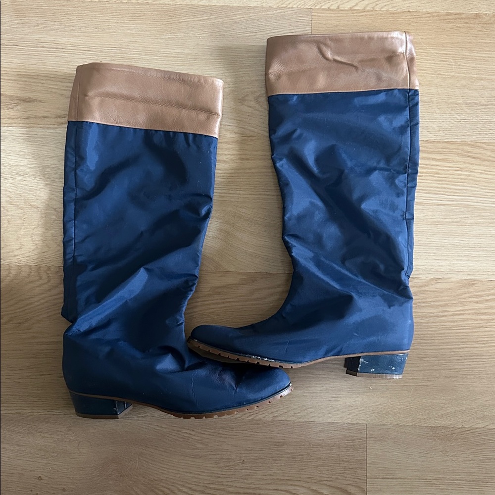 Gucci Blue and Tan Vintage Rain Boots - size 8.5